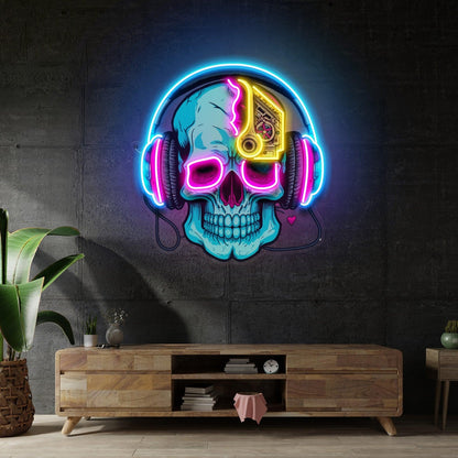 Electric Headphone Skull Uv Printed Led Neon Sign With Blue Pink Yellow | Shineneon