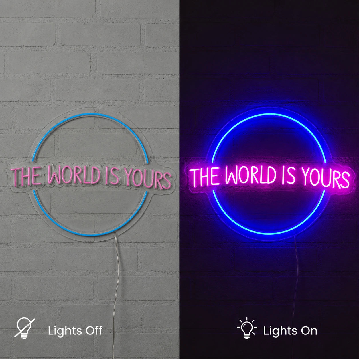Electric World Circle Neon Sign LED Neon Sign day and night comparison