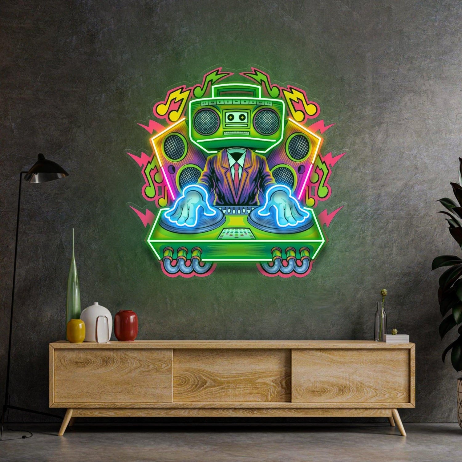 Electro Dj Radio Head Music Lightning Uv Printed Led Neon Sign For Club Studio Decor | Shineneon
