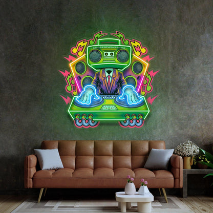 Electro Dj Radio Head Music Lightning Uv Printed Led Neon Sign For Club Studio Decor | Shineneon