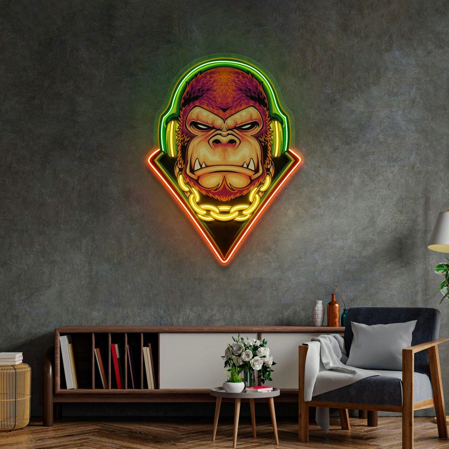 Electro Gorilla Headphones Street Art Uv Printed Led Neon Sign For Trendy Indoor Decor | Shineneon