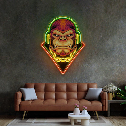 Electro Gorilla Headphones Street Art Uv Printed Led Neon Sign For Trendy Indoor Decor | Shineneon