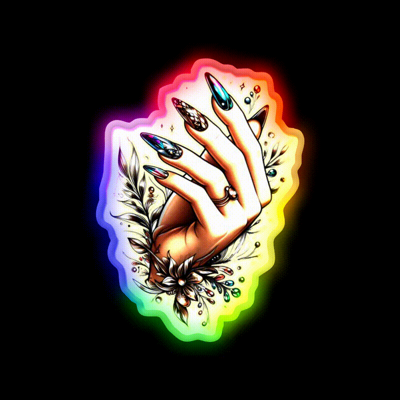 Elegance In Black Brown And Orange Nail Art Nail Salon Led Neon Sign Rgb Color - LED neon sign close-up detail