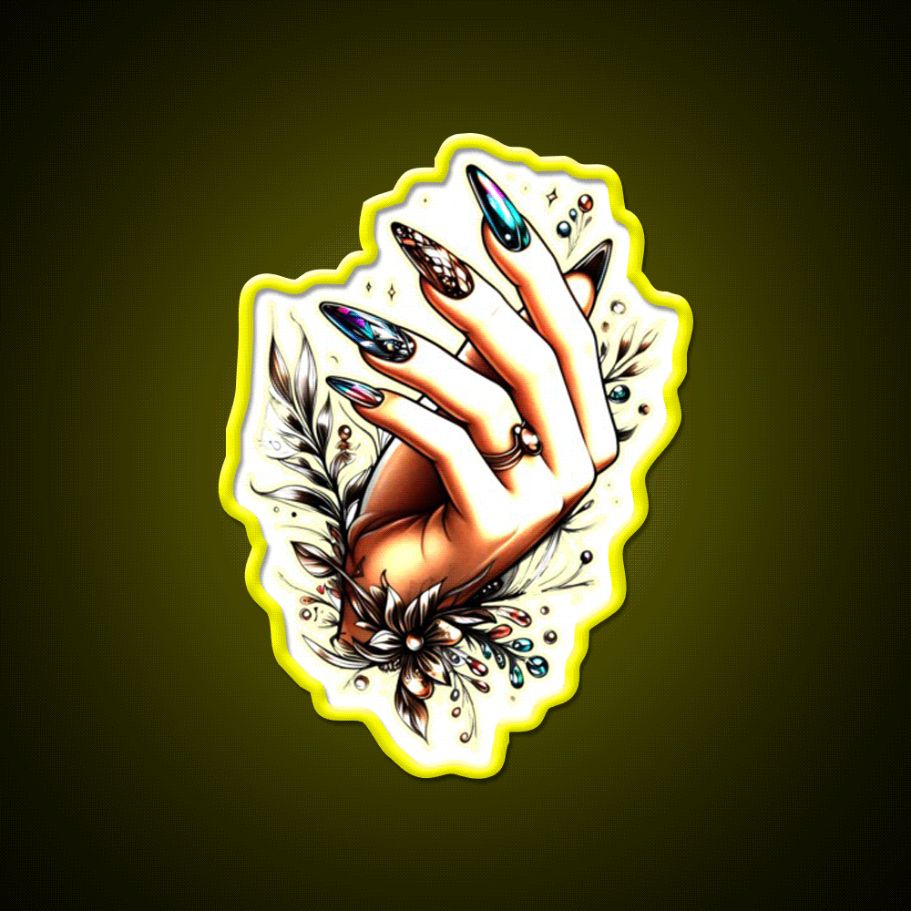 Elegance In Black Brown And Orange Nail Art Nail Salon Led Neon Sign Rgb Color - Custom LED neon sign front view