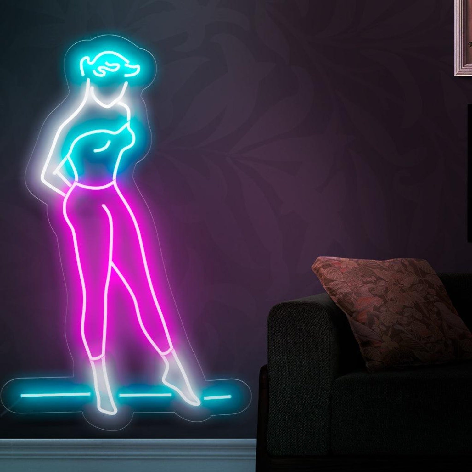 Elegant Woman Line Art Turquoise Pink Led Neon Sign For Home Bar Cafe Decor | Shineneon