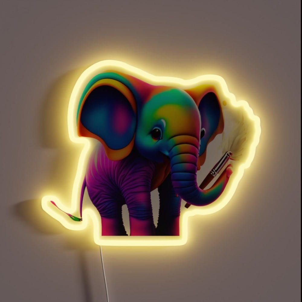 Elephant Drawn With A Paintbrush Rgb Led Neon Sign - Shineneon