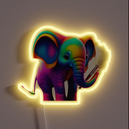 Elephant Drawn With A Paintbrush Rgb Led Neon Sign - Shineneon