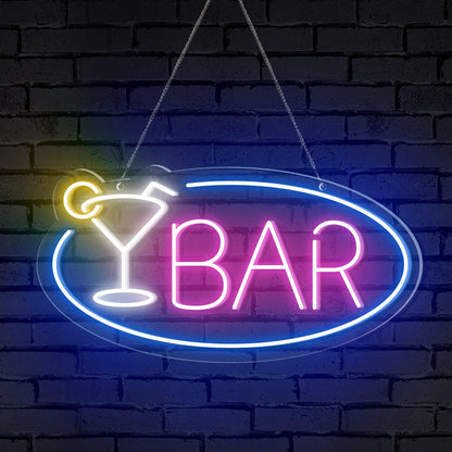 Ellipse Frame Cocktail Glass Pink Bar Led Neon Sign For Bar Decor | Shineneon