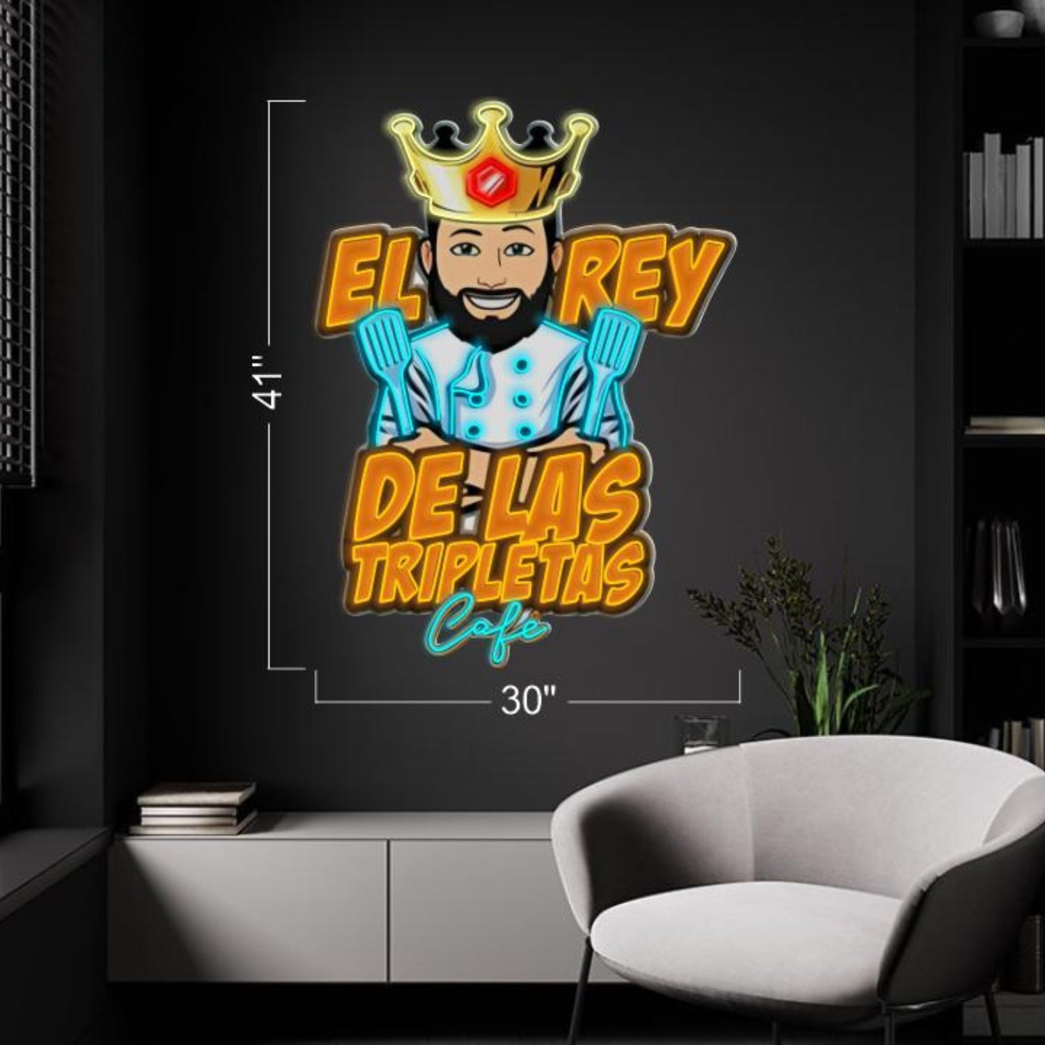 Elrey De Las Tripletas Cafe Cartoon Chef Crown Led Neon Sign For Restaurant Decor | Shineneon