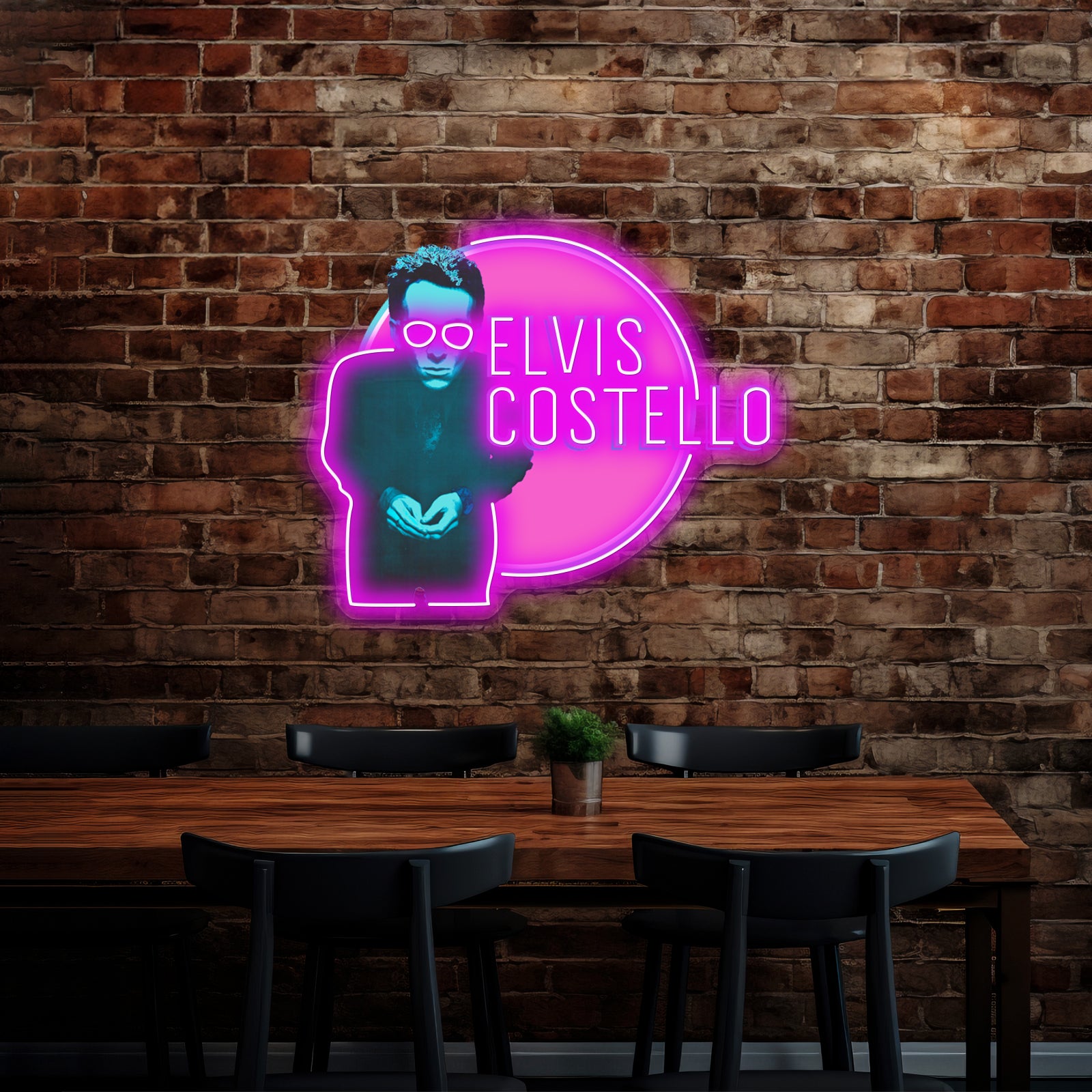 Elvis Costello Pop Artwork Custom Neon Led Sign - LED neon sign close-up detail