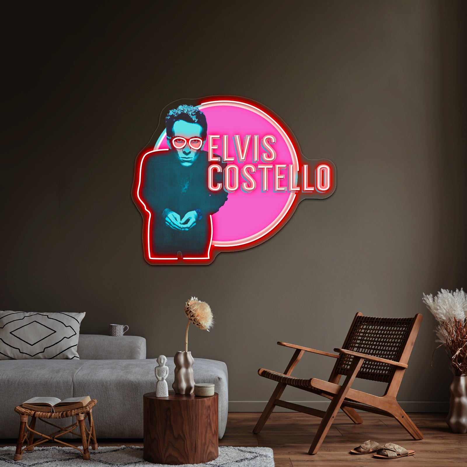 Elvis Costello Pop Artwork Custom Neon Led Sign - Custom LED neon sign front view