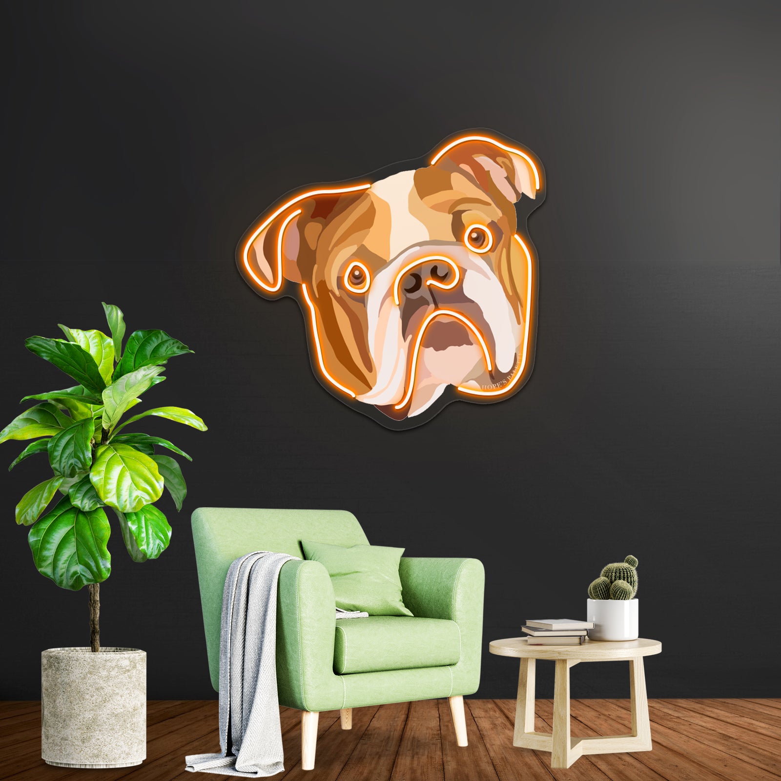 English Bulldog Illustration Artwork Custom Neon Led Sign