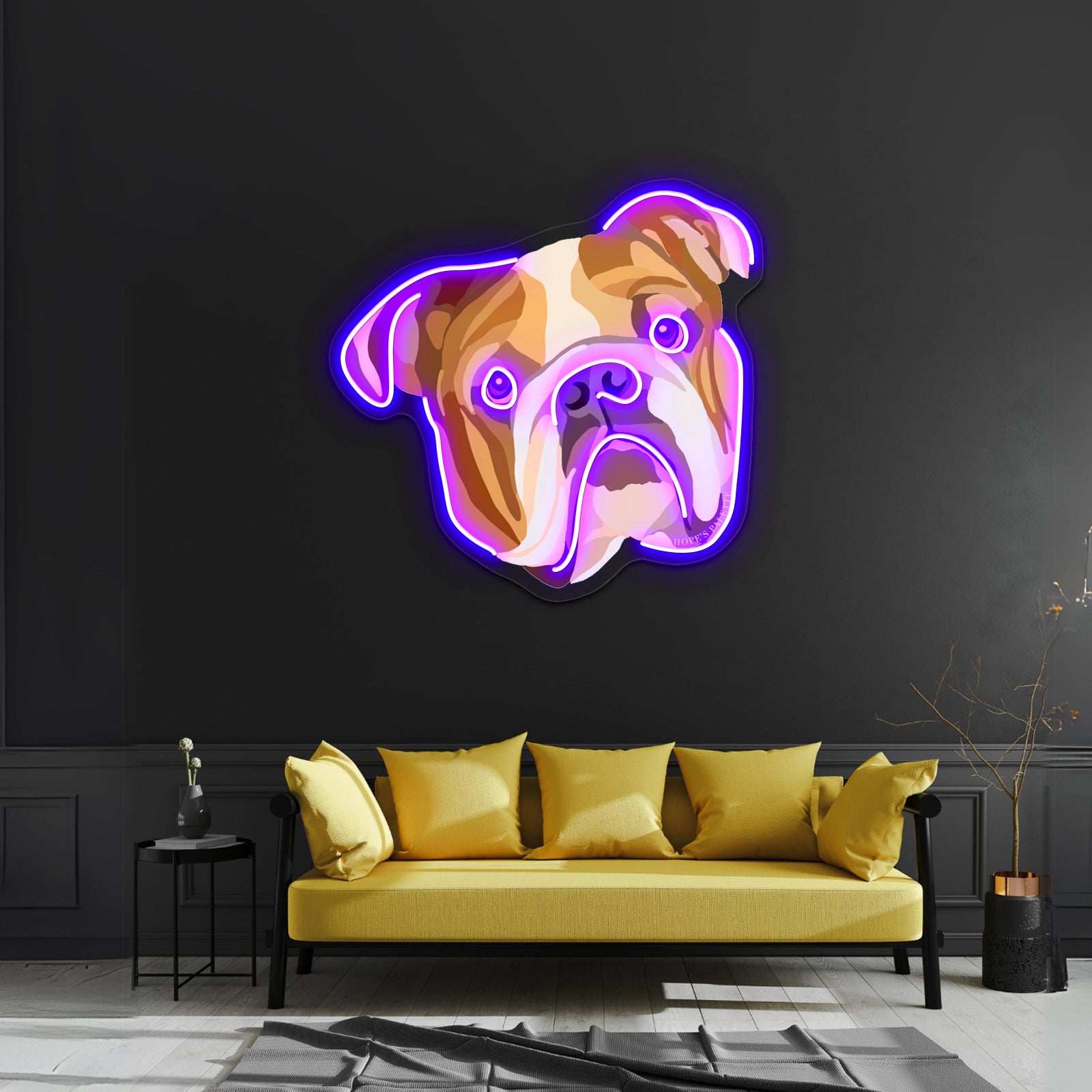 English Bulldog Illustration Artwork Custom Neon Led Sign