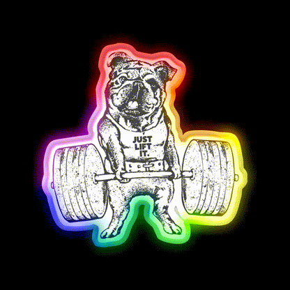 English Bulldog Lift Gym Fitness Led Neon Sign Rgb Color - LED neon sign close-up detail