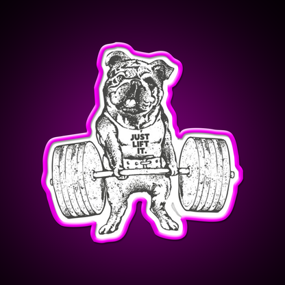 English Bulldog Lift Gym Fitness Led Neon Sign Rgb Color - Neon sign mounted on wall in room