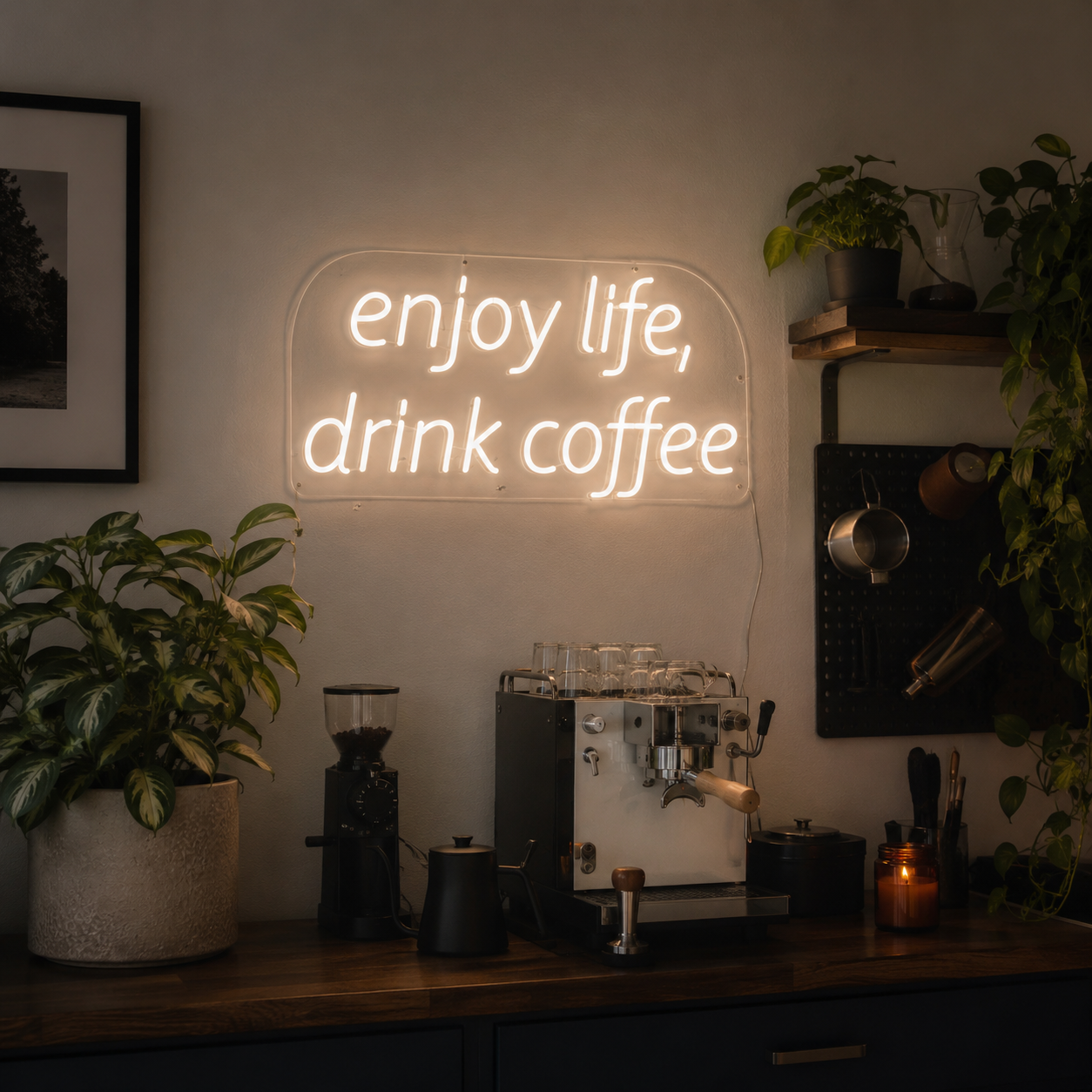 Enjoy Life Drink Coffee LED Neon Sign - 03 Real Lifestyle Scene