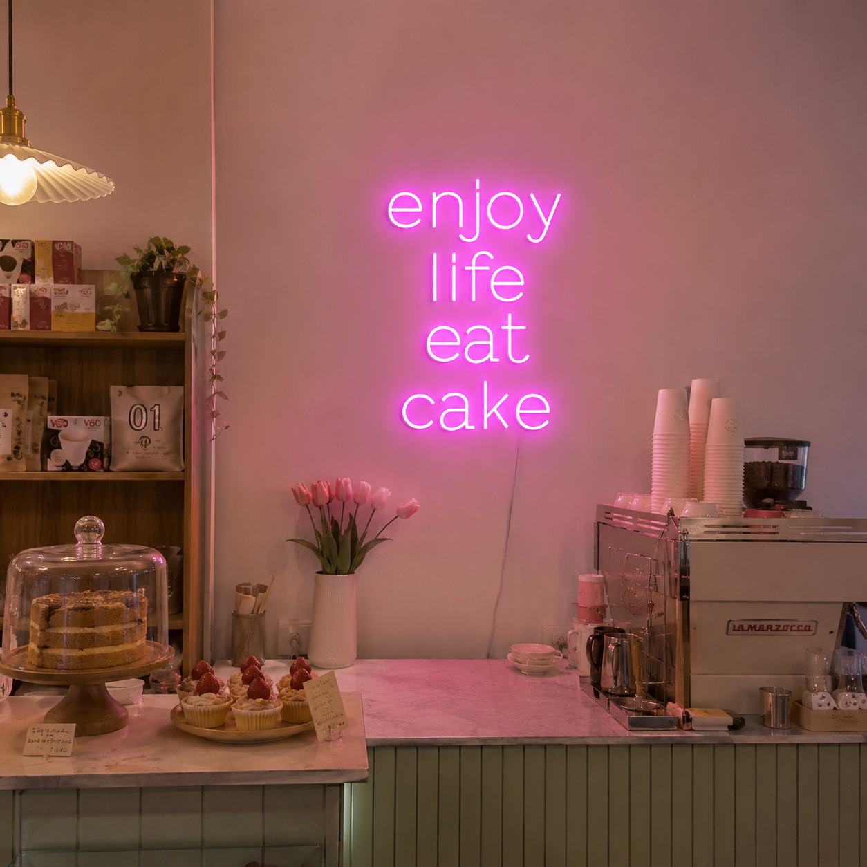 Enjoy Life Eat Cake LED Neon Sign Wall Neon Sign - 03 Real Lifestyle Scene