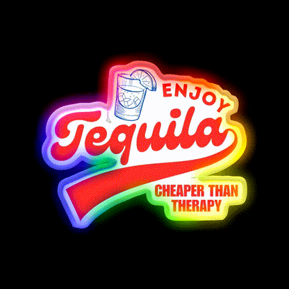 Enjoy Tequila Cheaper Than Therapy Party Drink Tequila Led Neon Sign Rgb Color - LED neon sign close-up detail