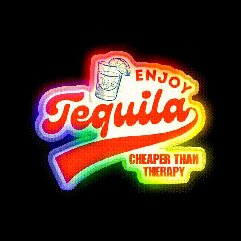 Enjoy Tequila Cheaper Than Therapy Party Drink Tequila Led Neon Sign Rgb Color - LED neon sign close-up detail