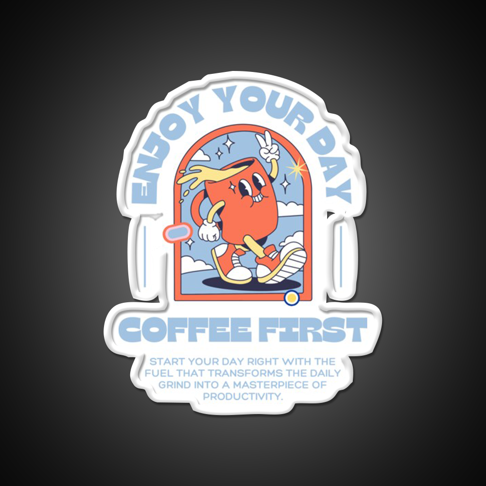 Enjoy Your Day Coffee First Cafe Led Neon Sign Espresso Bar Art Rgb Color