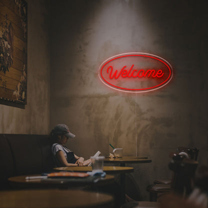 Entrance Welcome With Oval Led Neon Sign For Retail Store Decor | Shineneon