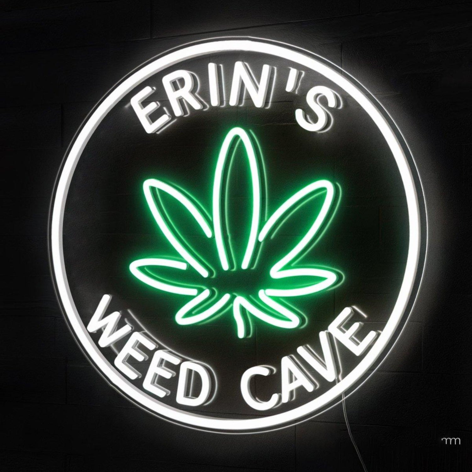 Erins Weed Cave White Green Text Leaf Led Neon Sign For Indoor Shop | Shineneon