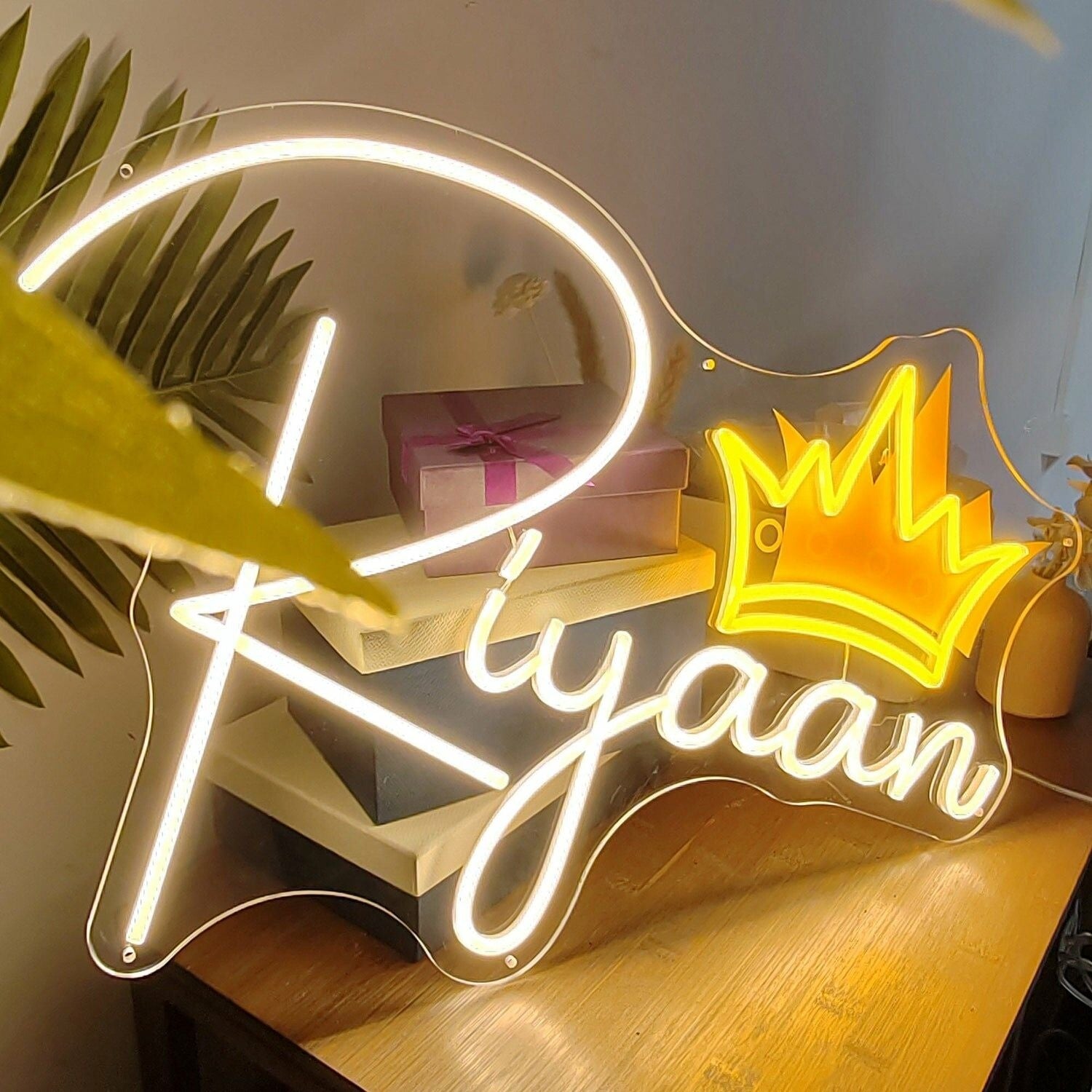 Ersonal Touch Riyaan Initial Crowned Letters Uv Neon Sign | Shineneon