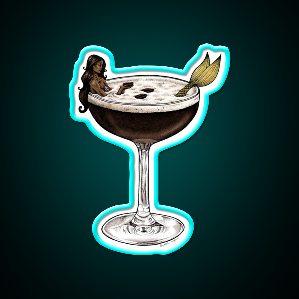 Espresso Martini Cocktail Mermaid Cocktail Bar Decor Led Neon Sign Rgb Color - Size and dimension reference