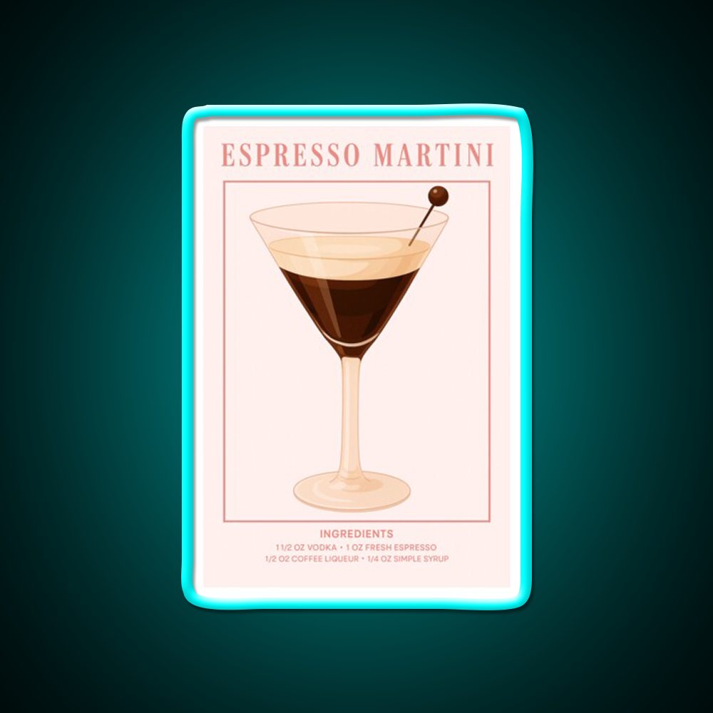Espresso Martini Pink Cocktail Bar Decor Led Neon Sign Rgb Color - Size and dimension reference