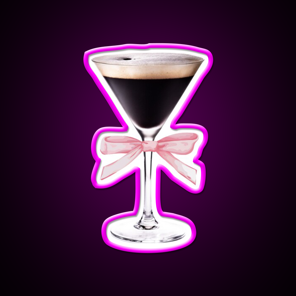 Espresso Martini With Pink Bow Cocktail Bar Decor Led Neon Sign Rgb Color - Neon sign mounted on wall in room