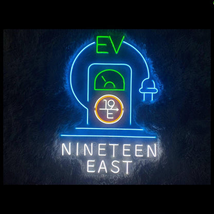 Ev Nineteen East Multicolor Led Neon Sign For Electric Vehicle Showrooms | Shineneon