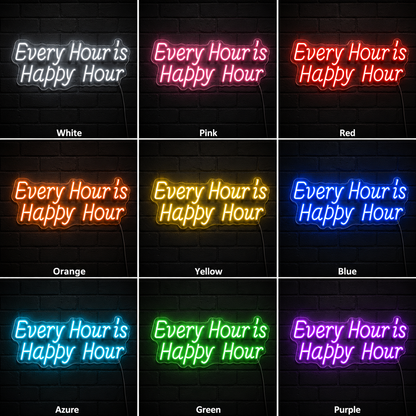 Every Hour Is Happy Hour LED Neon Sign Blue Bar Wall Decor Home color grid
