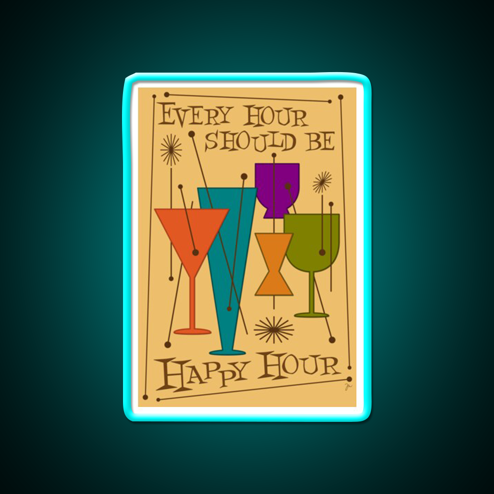 Every Hour Should Be Happy Hour Cocktail Bar Decor Led Neon Sign Rgb Color - Size and dimension reference