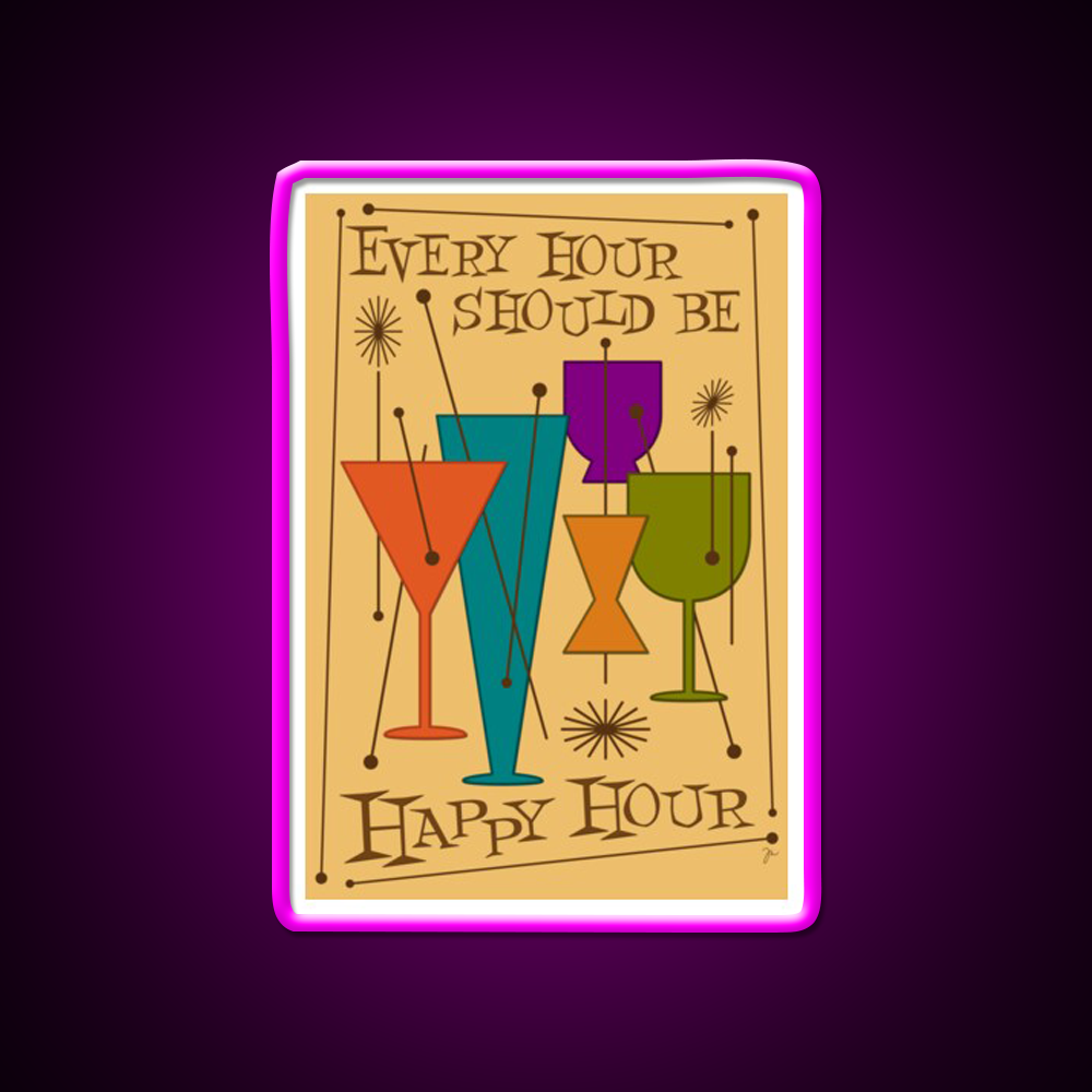 Every Hour Should Be Happy Hour Cocktail Bar Decor Led Neon Sign Rgb Color - Neon sign mounted on wall in room