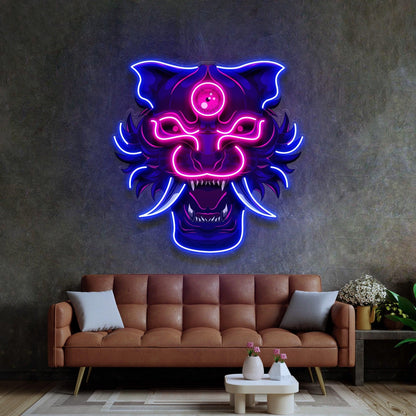 Evil Tiger Demon Blue Pink Mystic Uv Printed Led Neon Sign For Indoor Decor | Shineneon