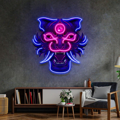 Evil Tiger Demon Blue Pink Mystic Uv Printed Led Neon Sign For Indoor Decor | Shineneon