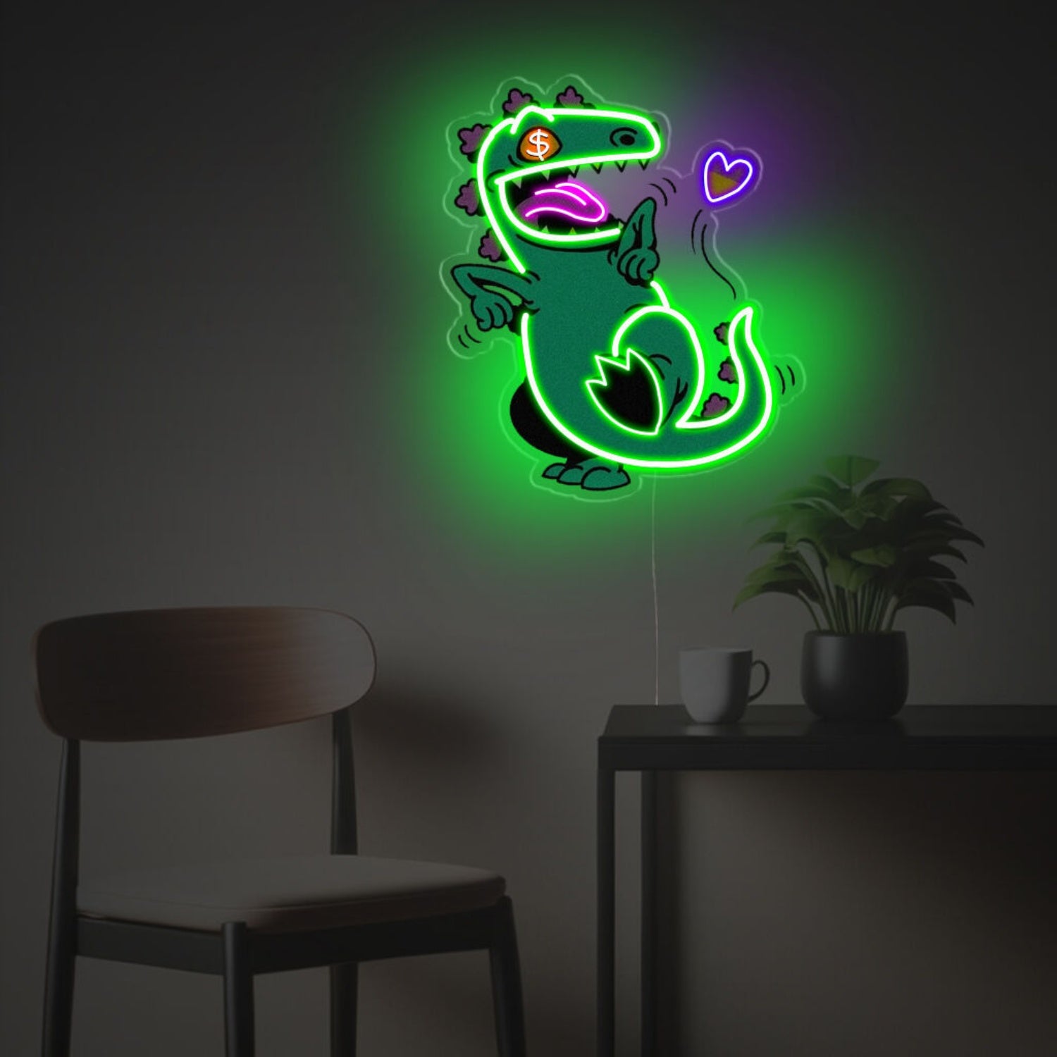 Excited Green Dinasour Led Neon Acrylic Artwork | Shineneon