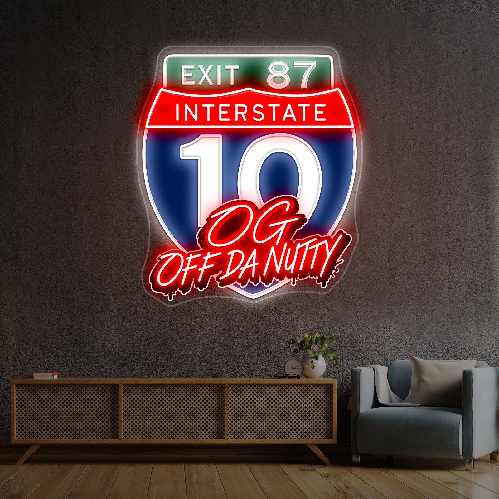 EXIT 87 INTERSTATE 10 OG OFF DA NUTTY Custom LED Neon Sign - Shineneon