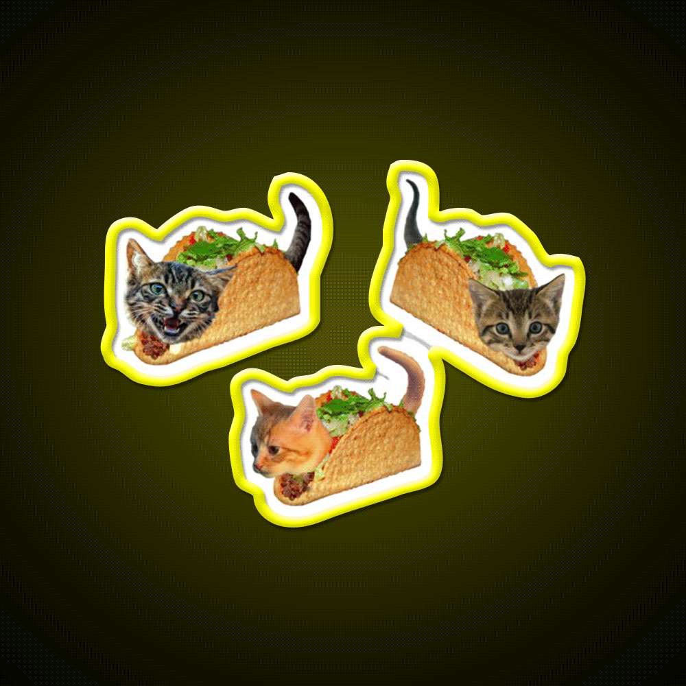 Exploding Taco Cats Taco Led Neon Sign Mexican Food Sign Rgb Color - Custom LED neon sign front view
