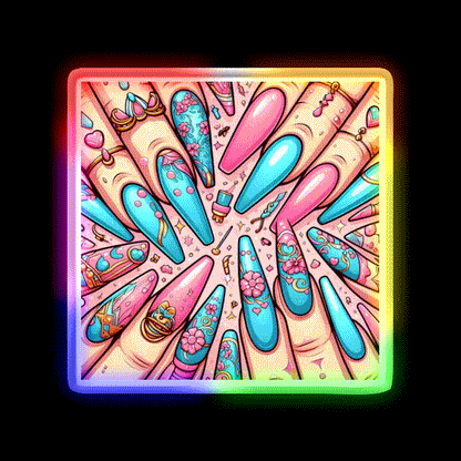 Extra Baddie Nails Pattern Nail Salon Led Neon Sign Rgb Color - LED neon sign close-up detail
