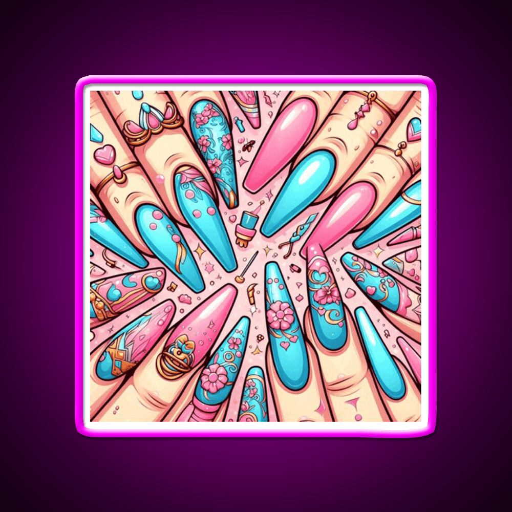 Extra Baddie Nails Pattern Nail Salon Led Neon Sign Rgb Color - Shineneon