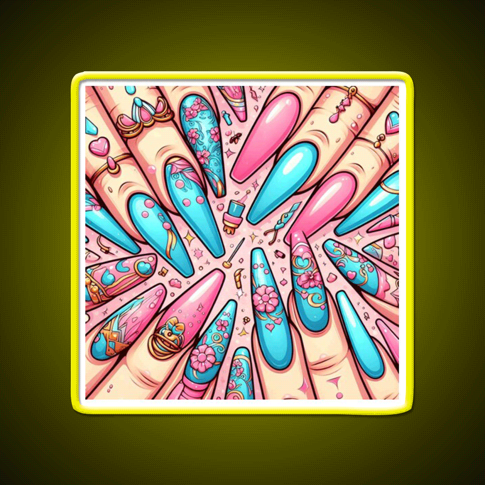 Extra Baddie Nails Pattern Nail Salon Led Neon Sign Rgb Color - Custom LED neon sign front view