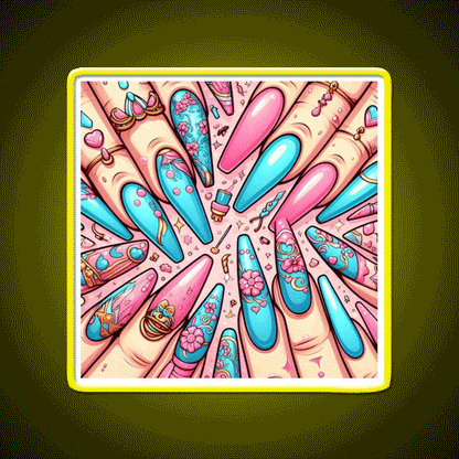 Extra Baddie Nails Pattern Nail Salon Led Neon Sign Rgb Color - Custom LED neon sign front view