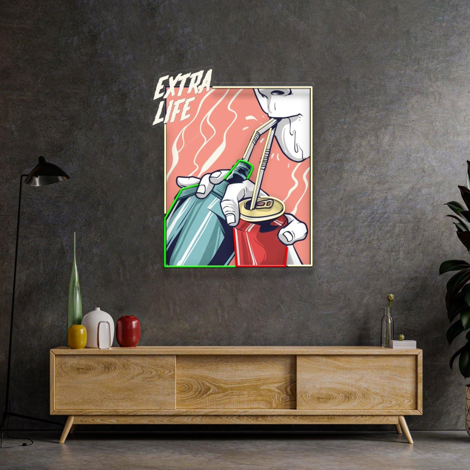 Extra Life Drinking Guy Tri-Color Uv Printed Led Neon Sign For Home Bar Decor | Shineneon