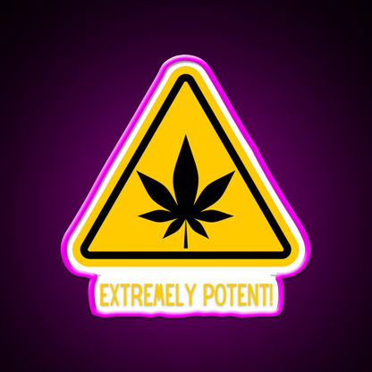 Extremely Potent Warning Canna Culture Green Leaf Led Neon Sign Rgb Color - Neon sign mounted on wall in room