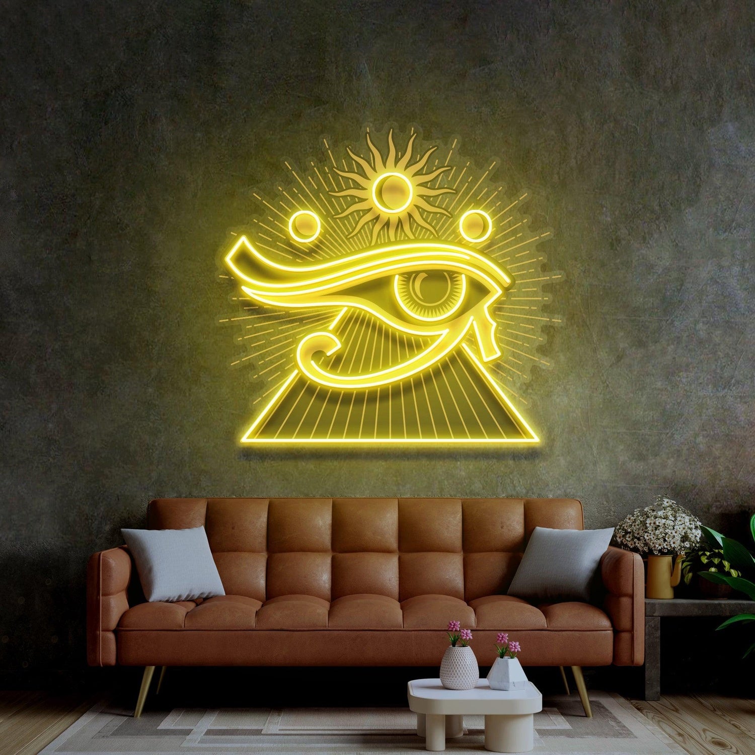 Eye Of Ra Yellow Ancient Egyptian Uv Printed Led Neon Sign For Themed Decor | Shineneon