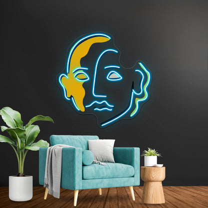 Face Abstract Pink Yellow Wall Artwork Neon Signs