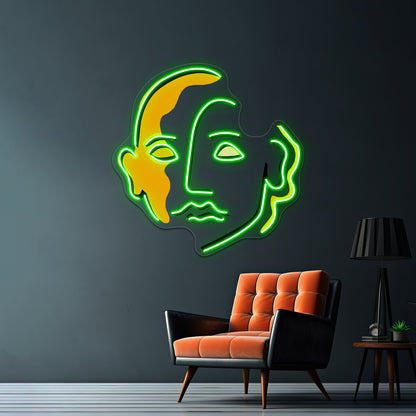 Face Abstract Pink Yellow Wall Artwork Neon Signs