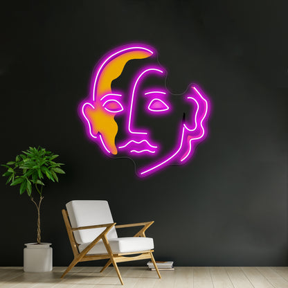 Face Abstract Pink Yellow Wall Artwork Neon Signs