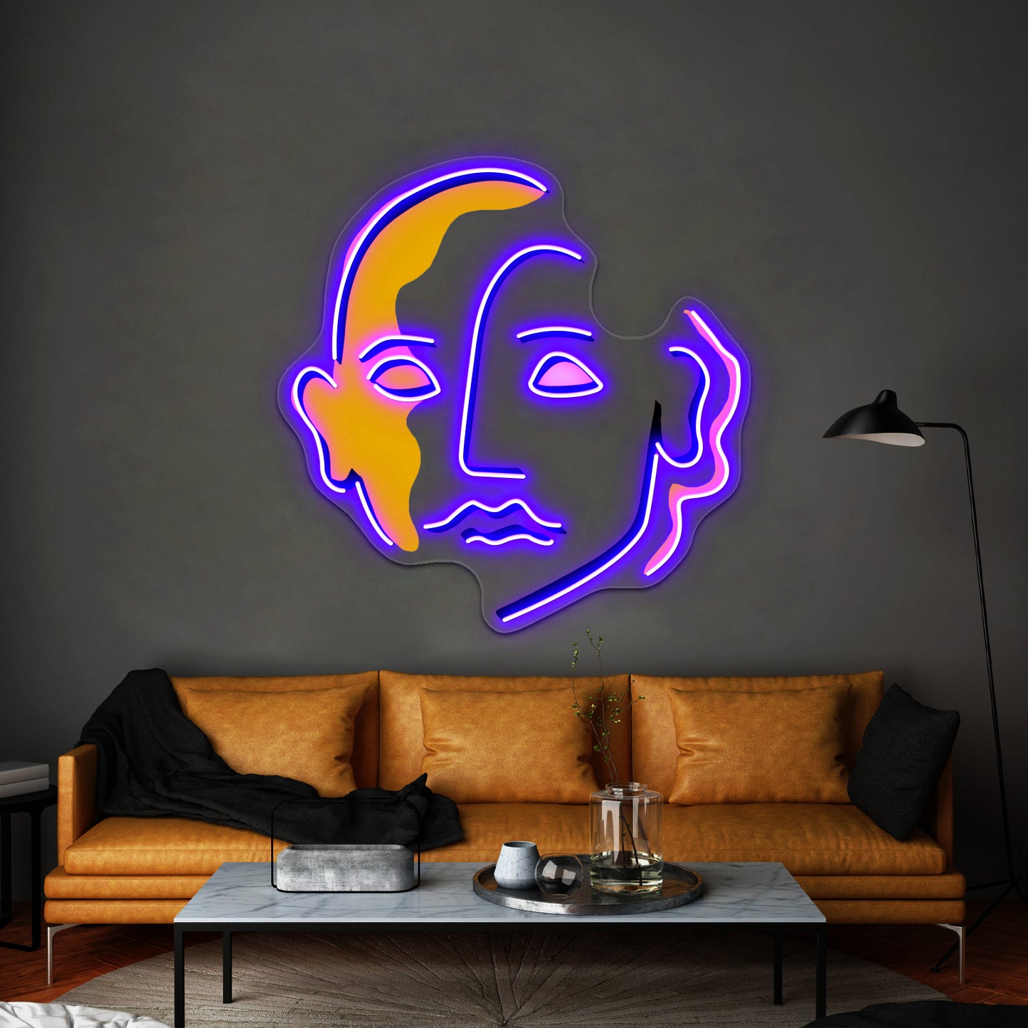 Face Abstract Pink Yellow Wall Artwork Neon Signs